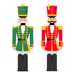 A collection of nutcracker soldiers on an isolated background. A vector illustration.