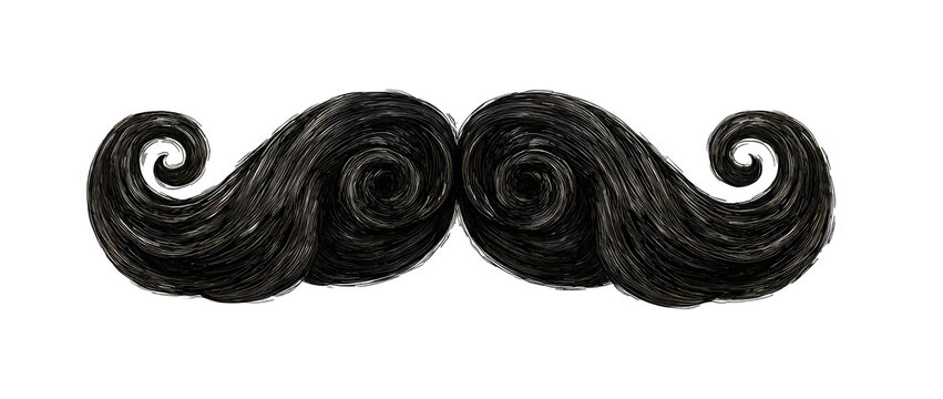 Dark, stylized handlebar mustache