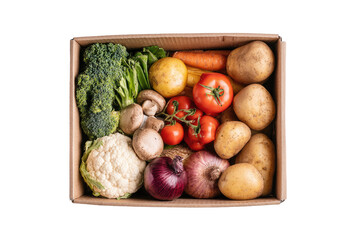 Assorted fresh vegetables in a cardboard box