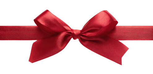 A vibrant red satin ribbon bow with a horizontal ribbon