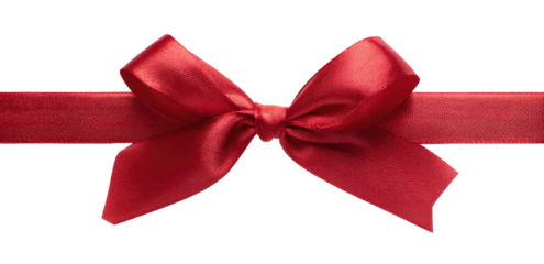 A vibrant red satin ribbon bow with a horizontal ribbon