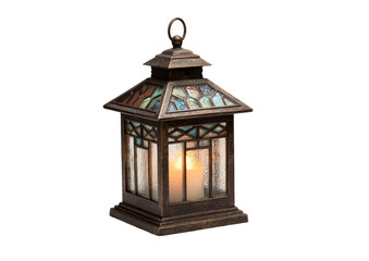 Fototapeta premium A small, decorative, battery-operated lantern, featuring a stained glass design