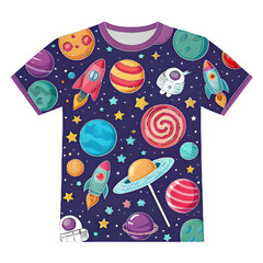Whimsical Space Themed T- Shirt Design with Planets and Rockets t-shirt galaxy isolated on a transparent background