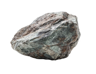 Close-up of a rough, rounded stone.  Varied shades of grey, brown, and hints of green create a mottled pattern.  Texture is uneven, showing natural rock formations