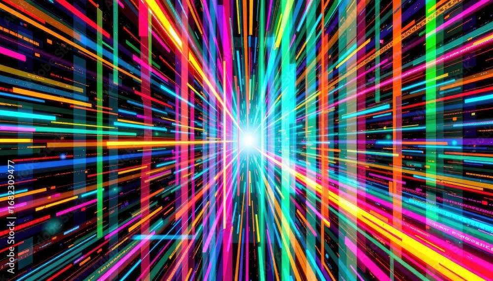 Aufkleber vibrant abstract light burst with dynamic colorful lines streaming towards a bright center in a dark