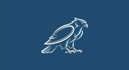 Majestic Eagle Outline Logo Design on Blue Background.