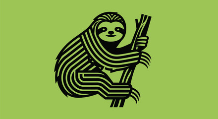 Stylized Sloth Illustration on Branch.