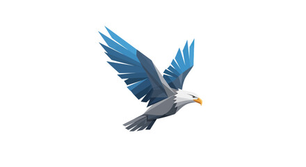 Stylized blue winged bald eagle flying majestically.