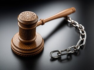 Justice and Boundaries: Gavel and Chain on Dark Surface