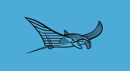 Detailed Manta Ray Illustration in Marine Setting.