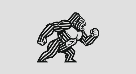 Obraz premium Stylized muscular gorilla mascot in black and white stripes.