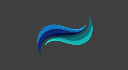 Abstract blue and teal flowing wave shape icon.