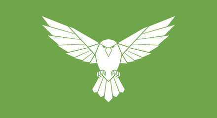 Geometric Bird Illustration in White on Green Background.