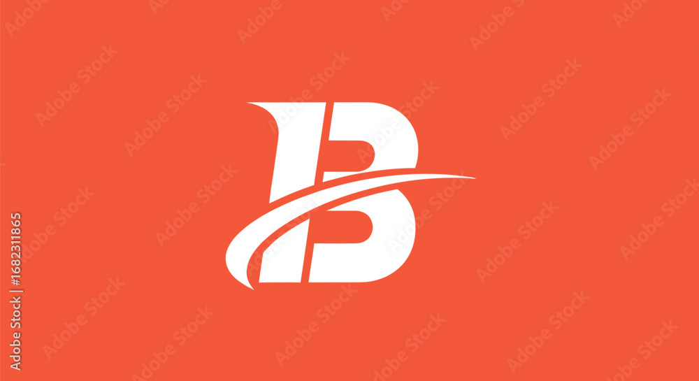 Poster stylized letter b logo design with dynamic swish element.
