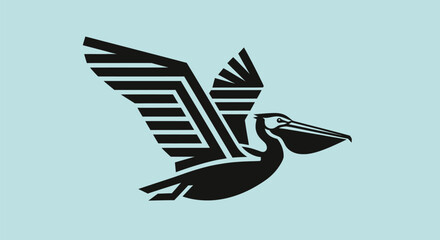 Stylized Pelican in Flight with Geometric Wing Design.