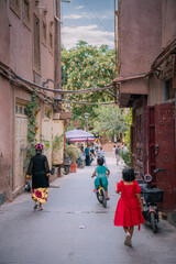 Kashgar, Xinjiang, China - JULY, 17, 2023: The ancient city of Kashgar in Xinjiang, China, background, copy space for text