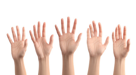 Five hands raised, palms facing forward