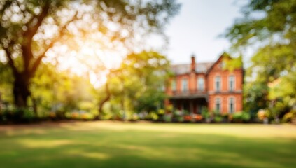 Obraz premium Blurred view of a house in a park