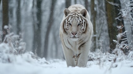 White tiger in snowy forest