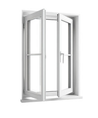 White double-hung window open wide