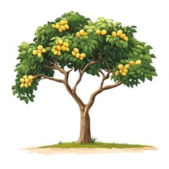 Fototapeta premium Apple tree in spring with yellow flowers and green leaves is a beautiful nature illustration vector design