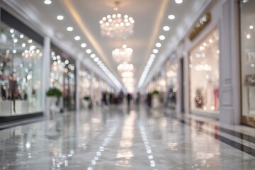 Blurry indoor shopping mall hallway