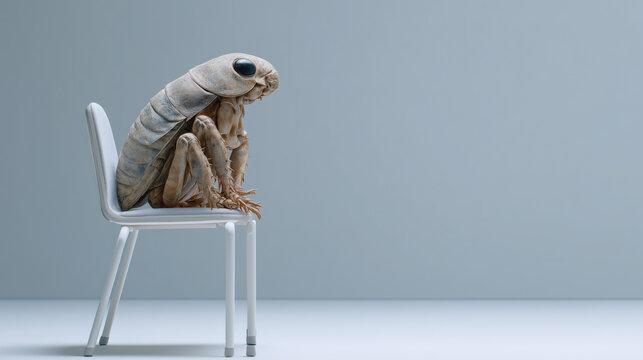 Alert meerkat on white chair serving as vigilant office sentinel