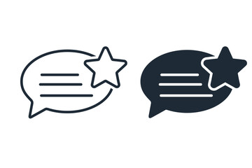 Chat bubble with star bookmark. Save, mark important message. Vector linear icon isolated on white background.