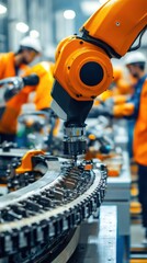 Close-up of automated robotic factory equipment
