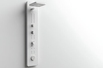 Elegant minimalist white shower panel system with a square rain head and hydro-massage jets for a luxurious spa-like experience at home