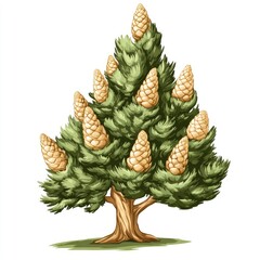 Christmas tree decorated with pine cones and green fir branches in winter holiday season