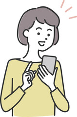 スマホを見る女性 ネット 手続き 笑顔