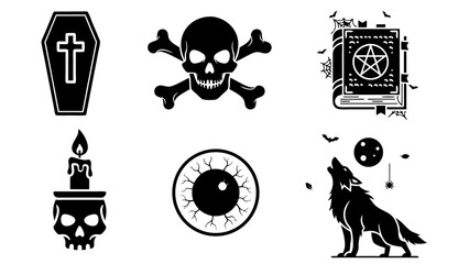 4. Set of Black Icon Illustrations Featuring Halloween and Spooky Themes