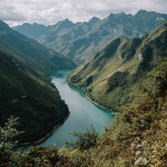 Mountainous valley, turquoise river