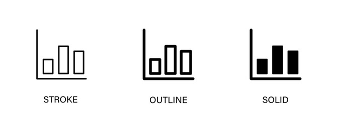 Obraz premium Bar chart icons for analysis, markets and business. Vector stroke, outline and solid icons.