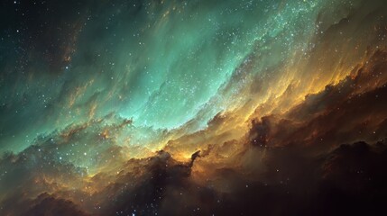 Stunning Cosmic Scene with Swirling Clouds and Stars in Space