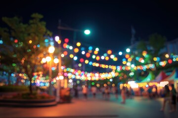 Blurred night market scene with colorful lights