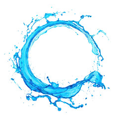 A vibrant blue ring of water splashes.  Circular, dynamic, abstract