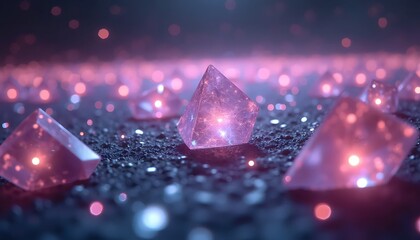 Endless surreal futuristic horizon of glowing polygonal blue shards