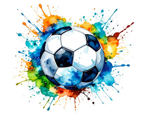 Fototapeta premium soccer ball with splash watercolor isolated on transparent png