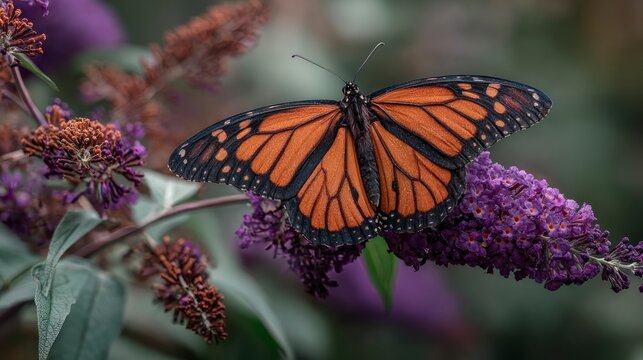 Monarch butterfly on purple flower - Powered by Adobe