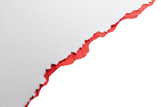 Ripped white paper with a red edge, against a transparent background