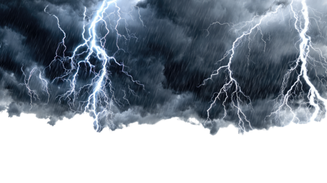 A dramatic sky filled with dark storm clouds and vivid lightning strikes, illustrating the power and beauty of nature's forces during a thunderstorm.