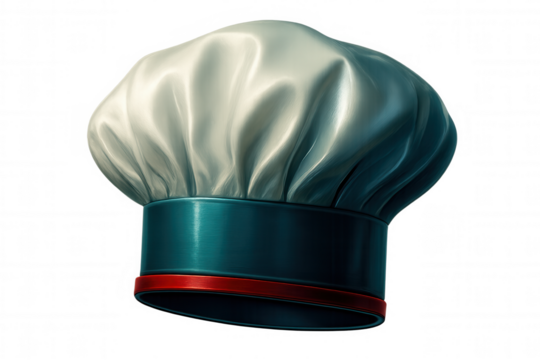 Professional chef hat featuring blue band, red accent, showcasing culinary expertise against transparent background