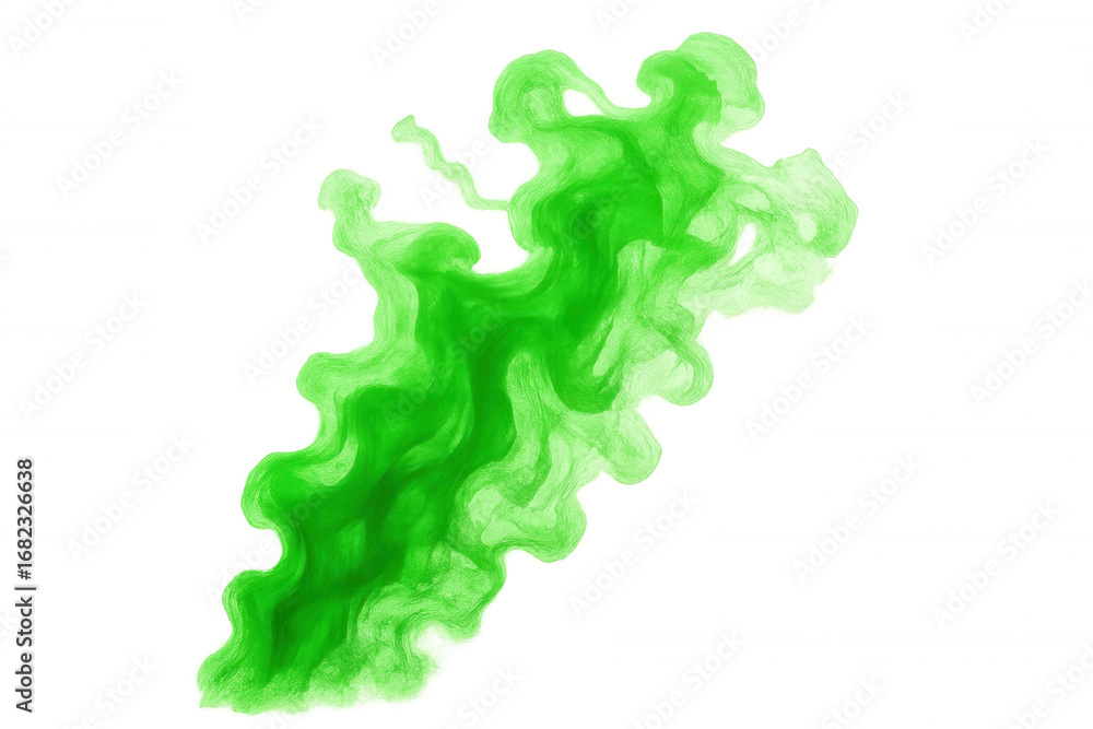 Poster wavy green smoke creating an abstract shape on a transparent background, ideal for digital compositi