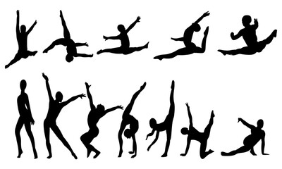 Dance and gymnastics vector silhouette set