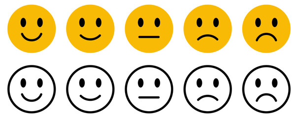 feedback emoji. emoticons set , rating scale of customer satisfaction rating with 5 levels ; good, medium, bad or happy smile, neutral, angry emojis - smiley icon set. vector illustration