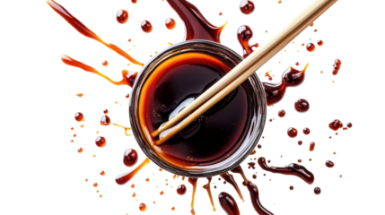 Soy Sauce Splash with Chopsticks isolated on a Transparent or white Background