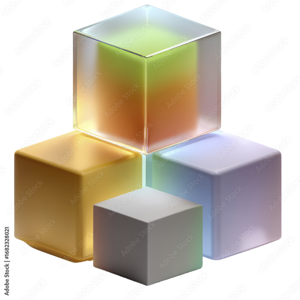 Aufkleber four colorful abstract cubes arranged in a playful structure with gradient colors