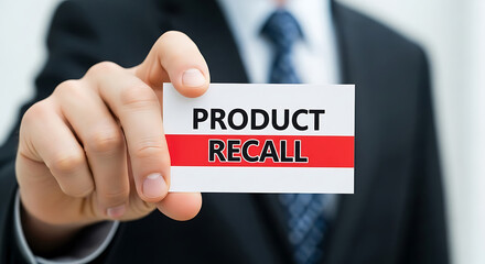 Businessman Holding Product Recall Card warning safety